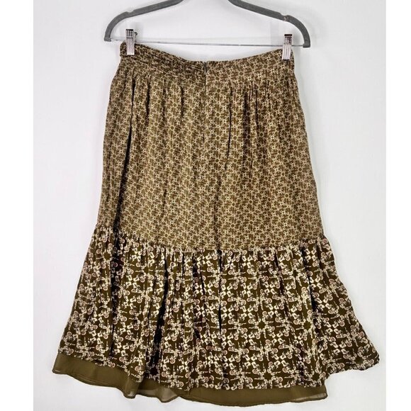 Massimo Dutti Viscose Wool Blend Floral Print Midi Skirt Olive Green Women's 6 - Picture 5 of 11
